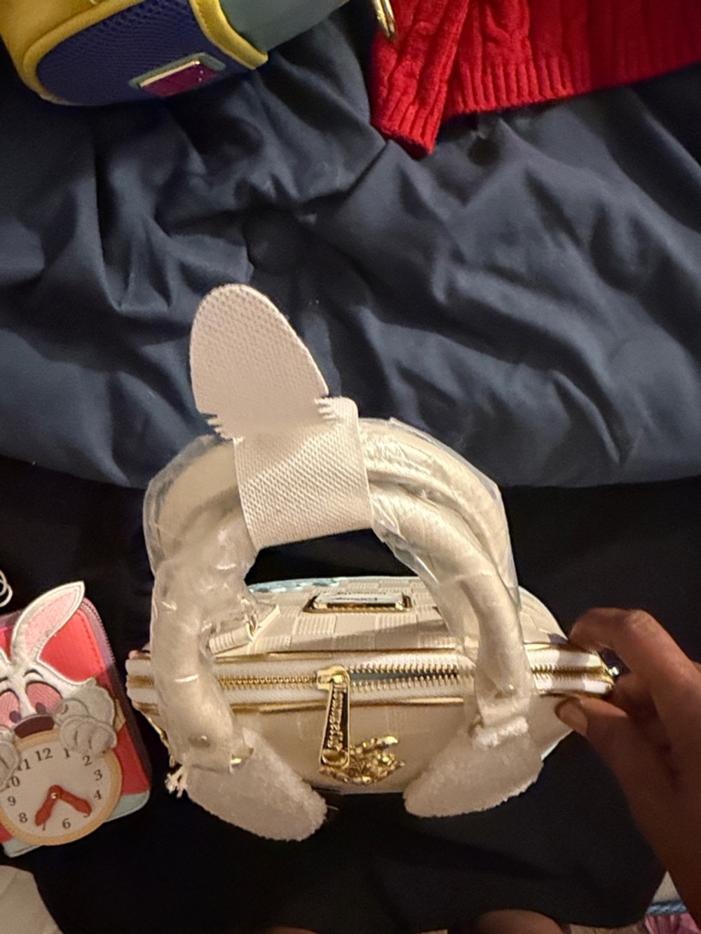 Loungefly White and Light Blue Bunny-Ear Dome Satchel with Gold Clock Charm - Picture 3 of 8